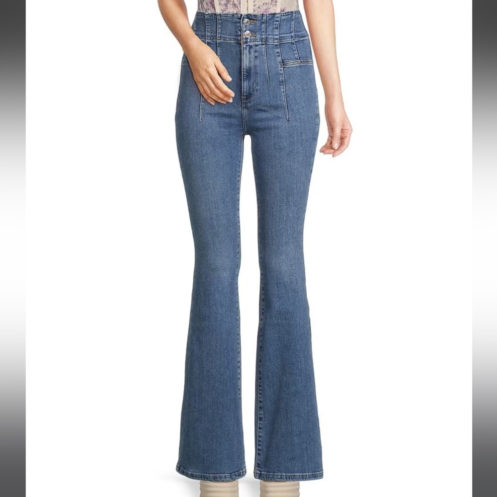 Free People High-Rise Flare Jeans in Medium Blue